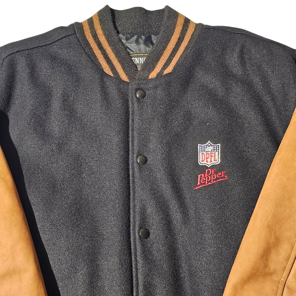 Rennoc Classic Dr. Pepper NFL Wool / Suede Bomber Jacket Mens XL Quilted Liner - Picture 4 of 14